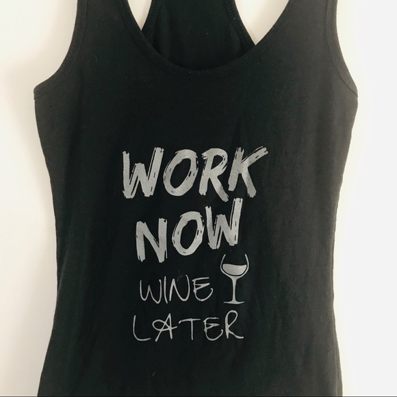 Tops - Work Now Wine Later Black Tank Top
